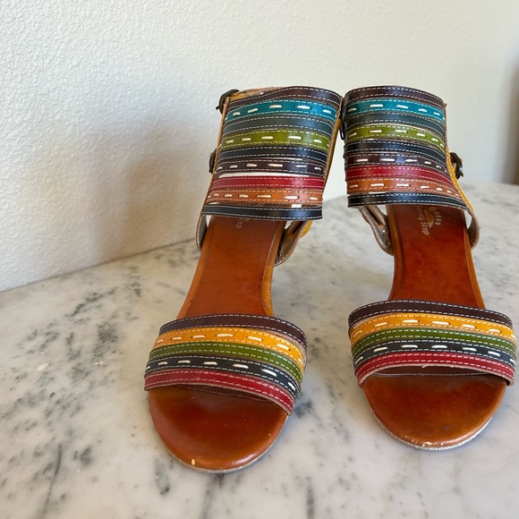 Spring Step Multicolor Striped Heels - Picture 2 of 7